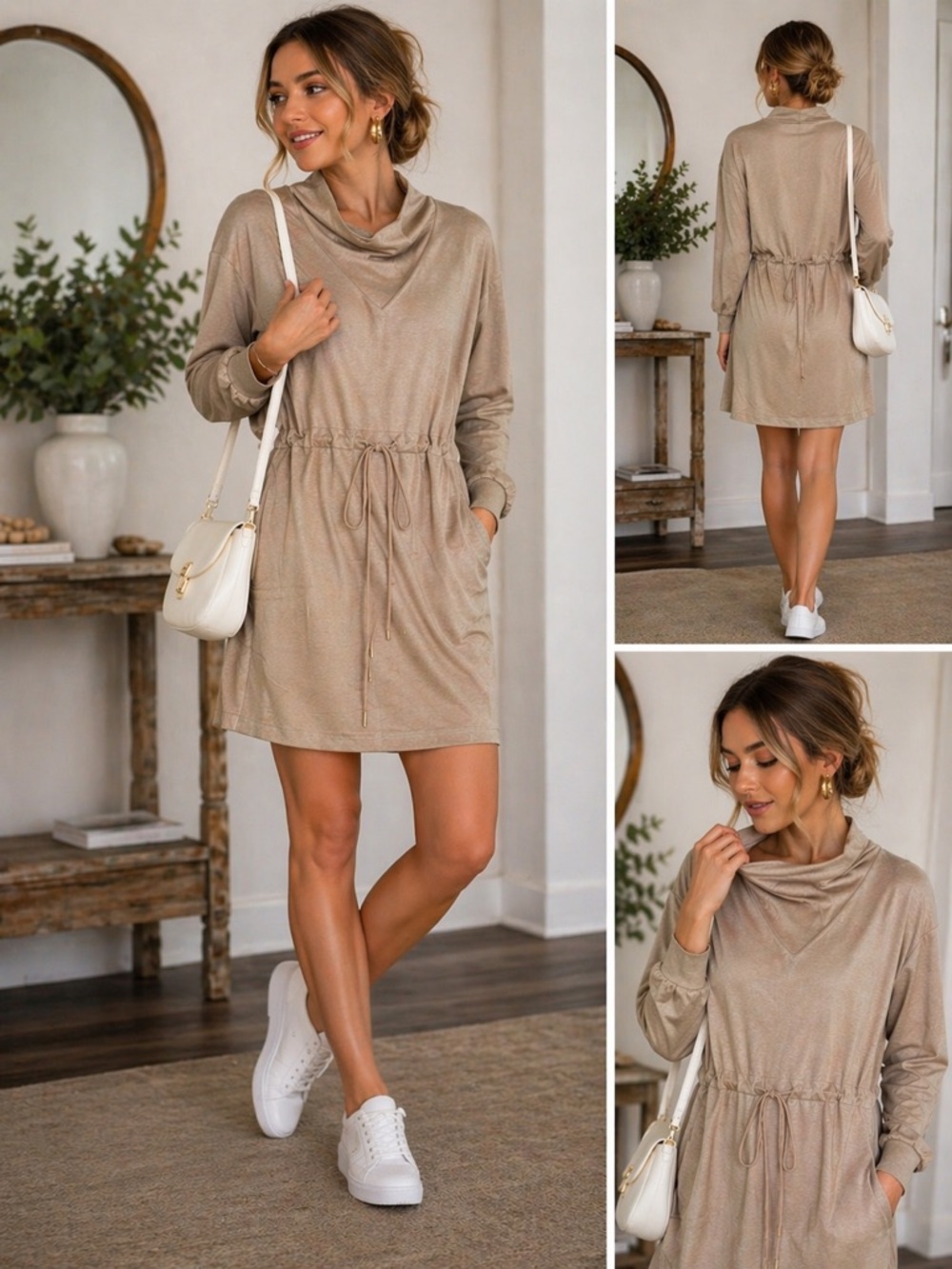 NWT Umgee Taupe "On-The-Go" Mock Neck Dress